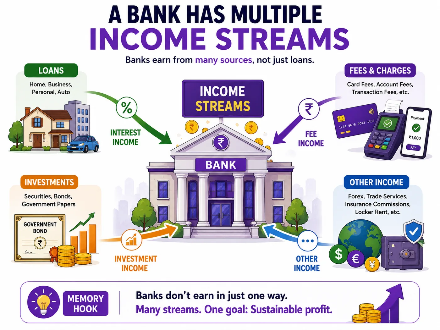 The multiple income streams available to a bank