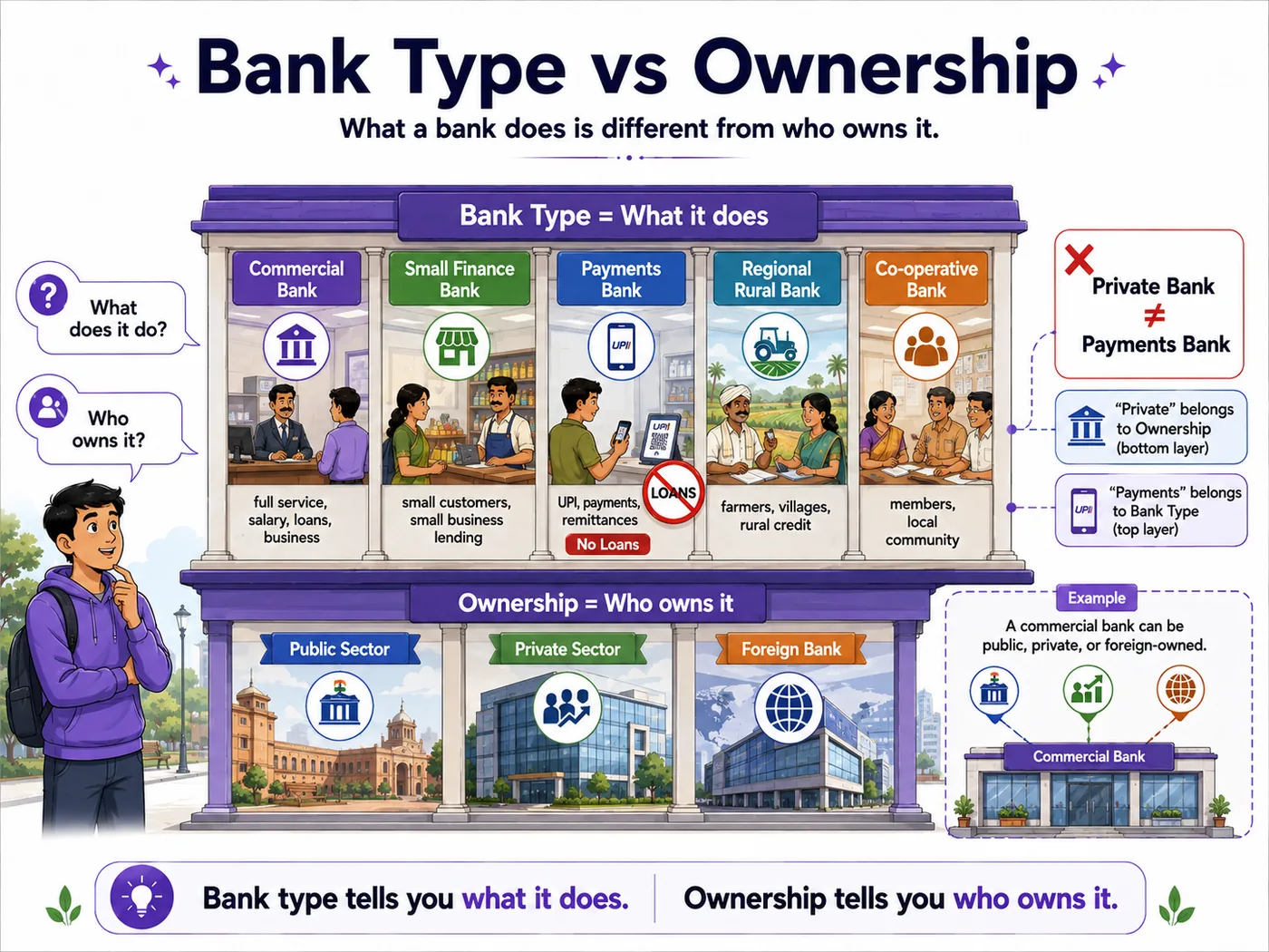 Bank type versus ownership: what a bank does versus who owns it