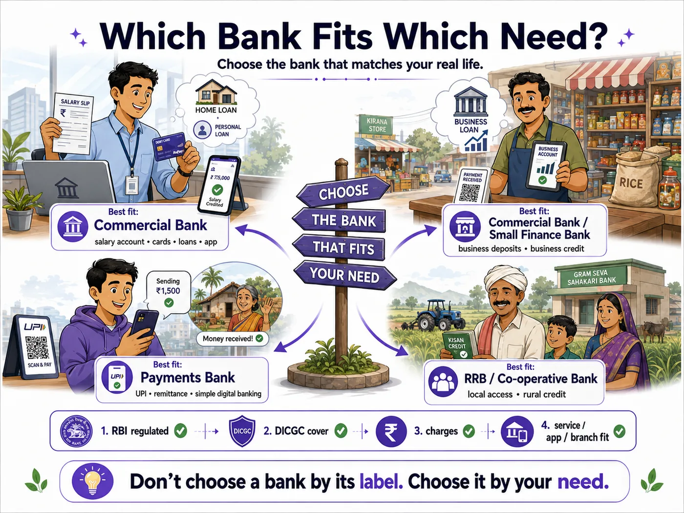 Which bank type fits which need, from salary accounts to rural credit