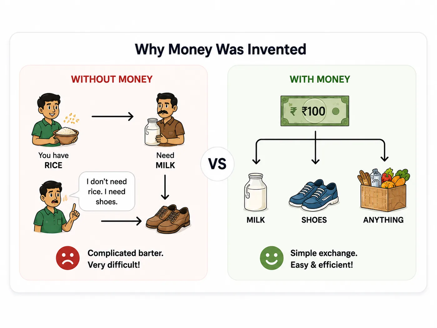 Why money was invented: barter versus money