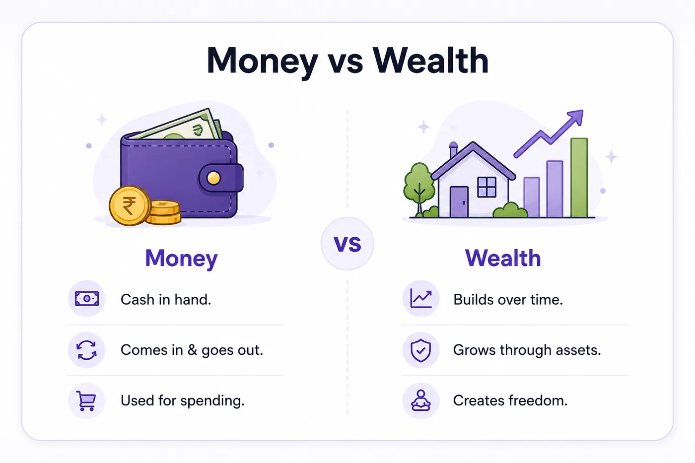Money versus wealth comparison