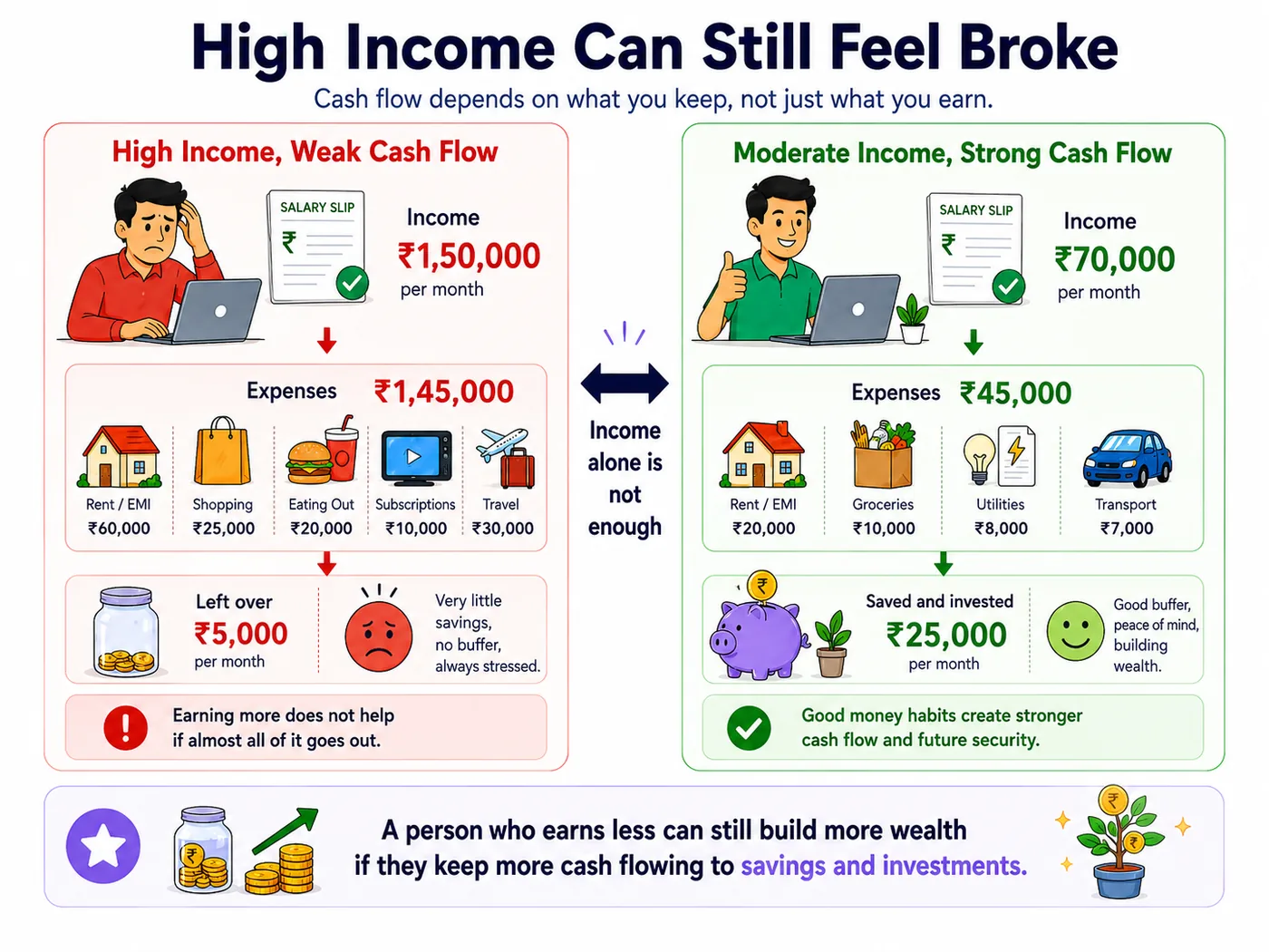 High income can still feel broke comparison